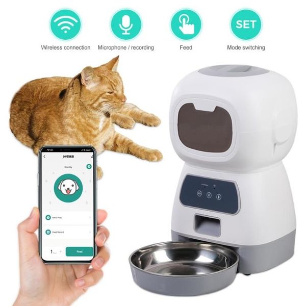 Alimentadores de tigelas para cães 3 5l wi-fi controle remoto por aplicativo inteligente alimentador automático para animais de estimação para gatos cães dispensador de comida temporizador suprimentos alimentação 249z