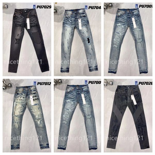 Lila Jeans-Designer für Herren, schwarze Jeans-Hosen, gerade Skinny-Hosen, Jeans, Baggy-Denim, europäische Jean-hombre-Hose, Biker-Stickerei, zerrissen für den Trend 29–40