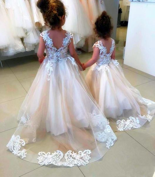 Abiti da prima comunione per ragazze di fiori per matrimoni Scoop Backless con applicazioni Abito da ballo Principessa Bambina spettacolo di nozze G3831598