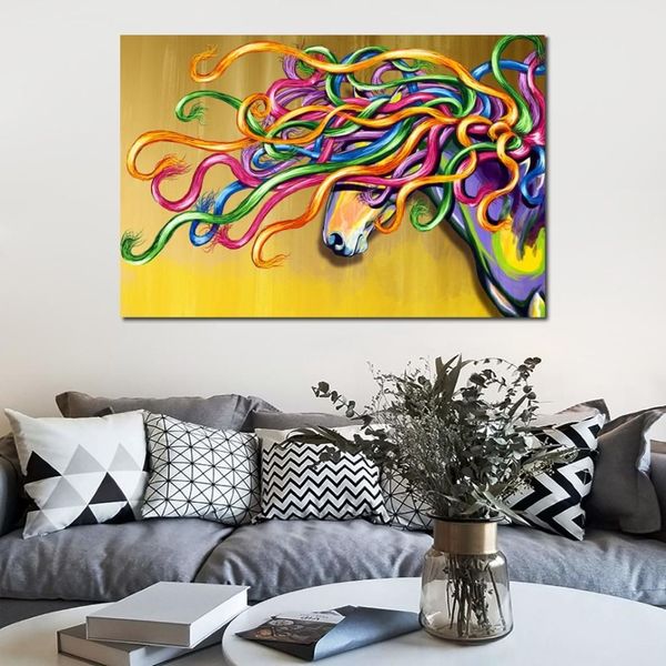 Cavalos arte pintura abstrata lona majestoso cavalo pintados à mão pinturas coloridas de animais para banheiro cozinha decoração de parede gift2264