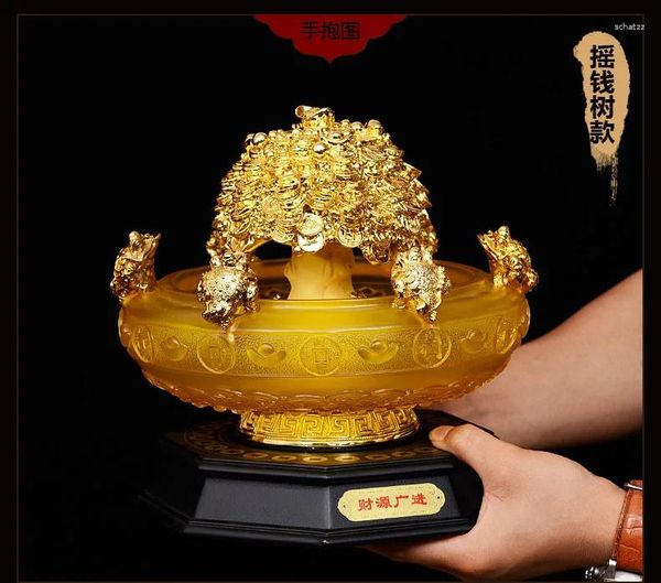 Dekorative Figuren SHOP HOME Halle Lobby Rezeption Maskottchen Einladendes Geld VIEL GLÜCK GOLD Kristall Reichtum Pachira-Baum FENG SHUI JU BAO STIFT