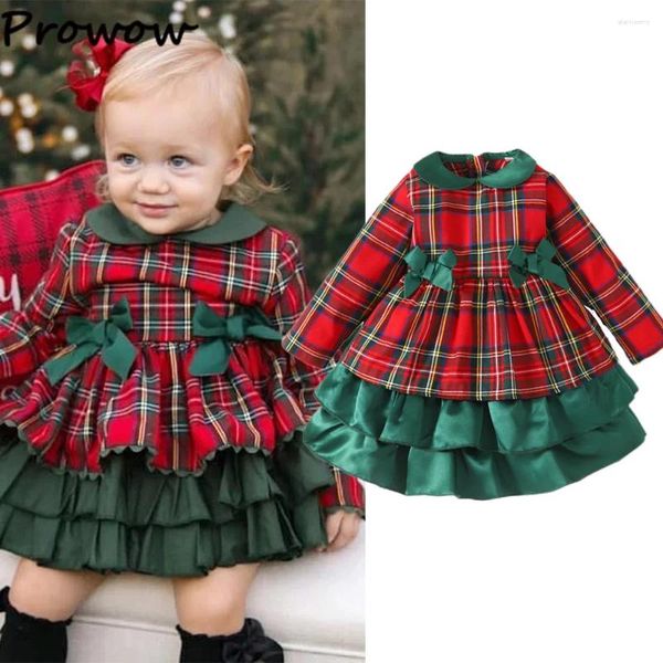 Abiti da ragazza Prowow 1-6 anni Bambini Natale per ragazze Torta scozzese rossa Abito da principessa Costume da sera per bambini Anno