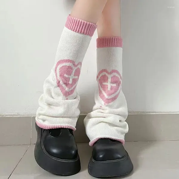 Женские носки JK Lolita Harajuku с теплым ворсом Kawaii Knit Love Foot Y2K, аксессуары для нижнего белья до икры до колена