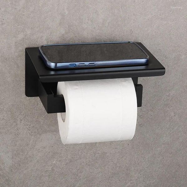 Conjunto acessório de banho Banheiro Hardware Suporte de papel higiênico com prateleira de colocação Rolo preto fosco e cor de ouro escovado