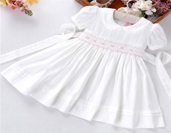 Verão bebê meninas vestidos branco smocked algodão artesanal do vintage casamento crianças roupas princesa festa boutiques crianças roupas t26684230