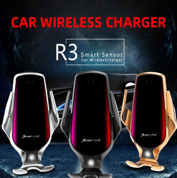 Carregador sem fio para carro R3 original 10W Carregamento rápido Suporte de telefone com fixação automática Suporte de saída de ar para carro para iphone Samsung com b3365754