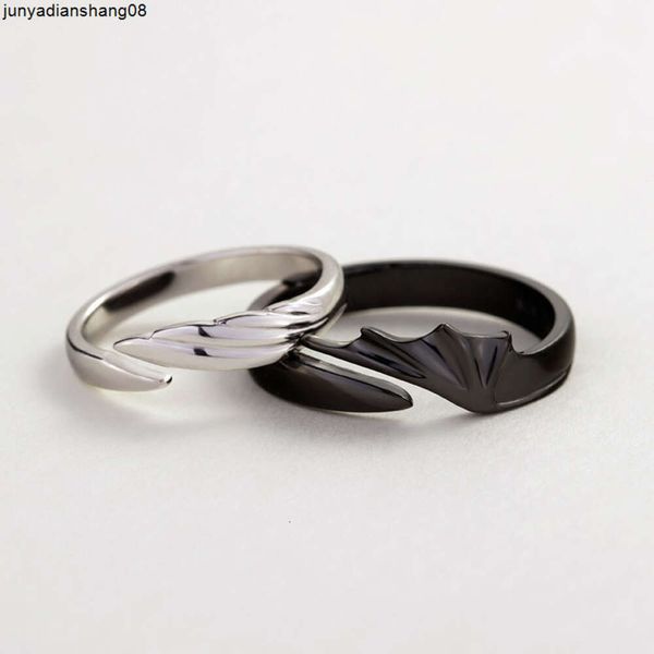 Anello regolabile per coppia diavolo e angelo S925 Argento Un paio di anelli per uomo e donna di moda Instagram dal design anomalo