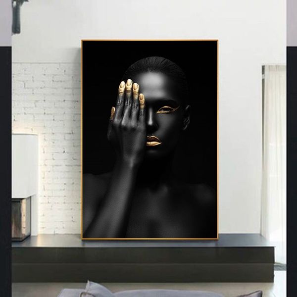 Sexy donna africana in oro nero immagini stampe su tela pittura decorativa arte della parete per soggiorno poster NO FRAME275I