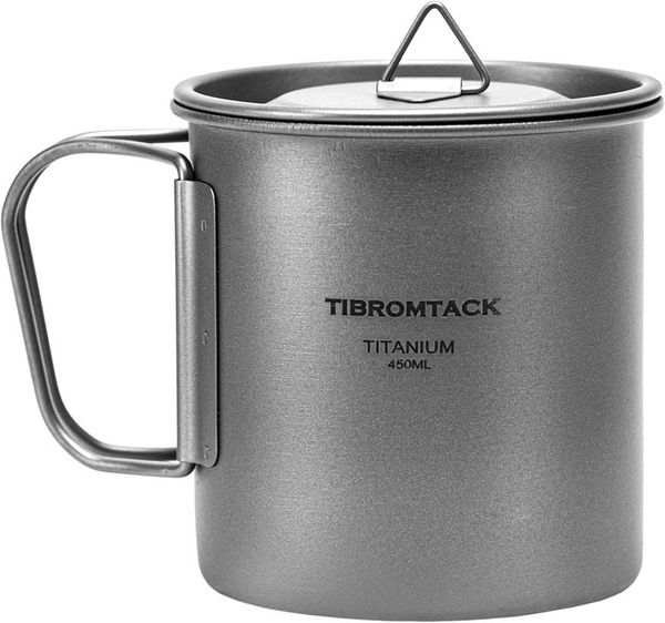 Copo de acampamento com tampa caneca de café de titânio puro ultraleve 450ml ao ar livre pequeno pote de acampamento com alça dobrável