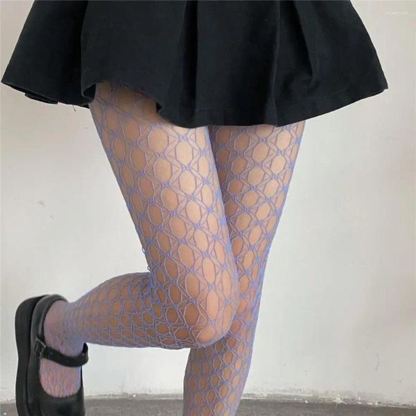 Meias femininas tentação ultra-fina boate vestir-se sexy lolita multicolorido meias arrastão grade oco meia-calça