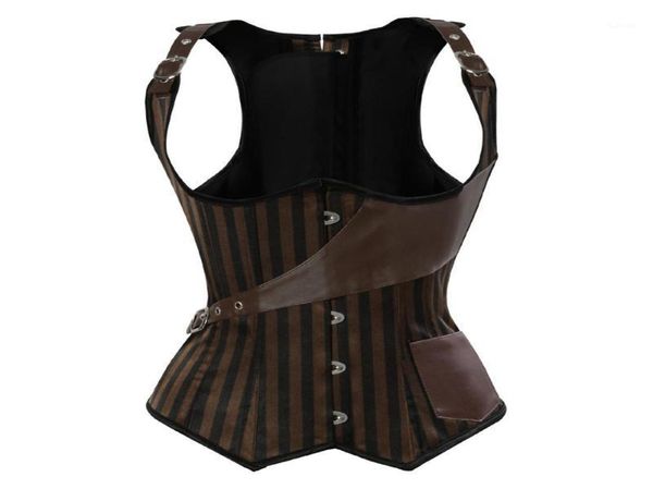 Bustiers Korsetts Steampunk Unterbrustkorsett Weste Damen Leder gespleißt Gothic Top Burlesque Body Shaper Piratenkostüm Plus S6X1928147