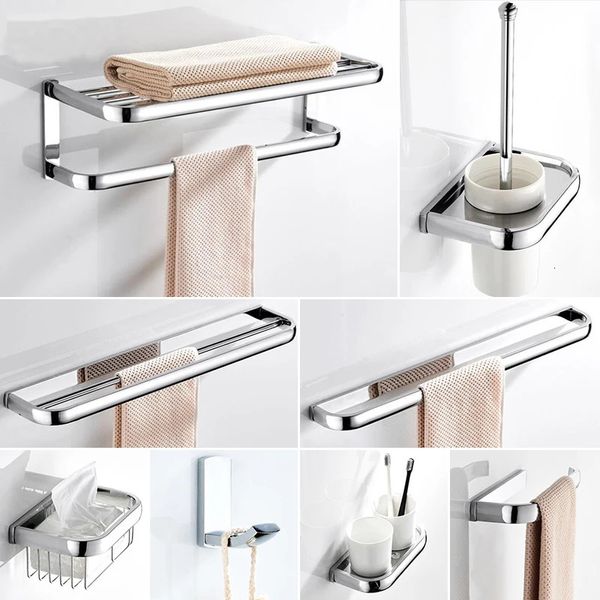 Chrom poliertes Badezimmer-Zubehör-Set, Seifenhalter, Handtuchhalter, Toilette, gebürstetes Ringpapier, 240304
