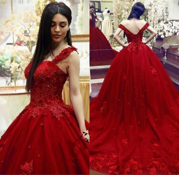 Novo doce 16 quinceanera vestido de baile renda 3d apliques florais frisado masquerade inchado longo baile noite formal wear vestidos3087187