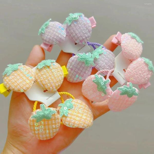 Acessórios para o cabelo 2 pçs/lote glitter lantejoulas dos desenhos animados morango hairpins meninas frutas barrette pastel cor elástica hairbands bebê snap clips