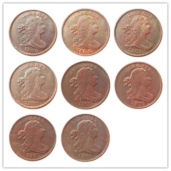 Us bir set 1800-1808 8pcs Dökümlü Büst Yarı Cent Bakır El Sanatları Kopyala Dekorasyon Para Süsleri Ev Dekorasyon Accessories321E