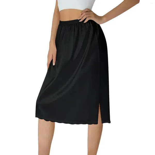 Vestidos casuais mulheres metade desliza sob vestido renda hem cintura elástica petticoat underskirt joelho comprimento midi saia extensores para seda mini