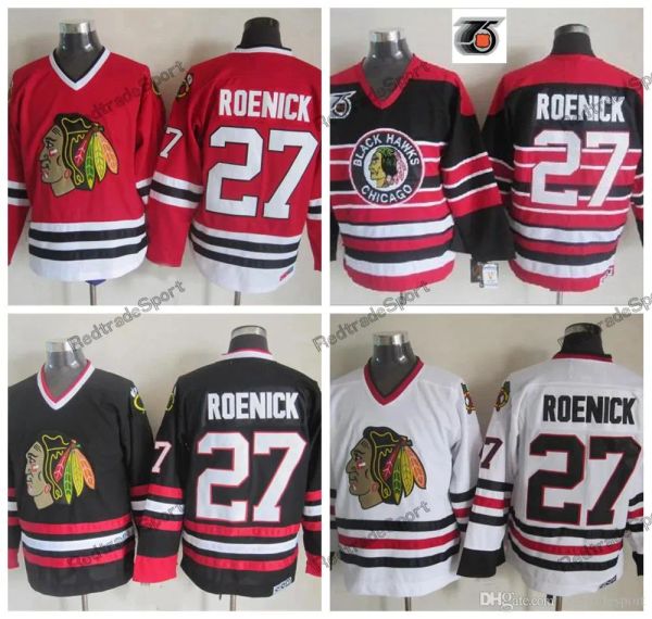 benutzerdefinierte Männer Frauen Jugend Chicago''Blackhawks''Vintage 75. Jeremy Roenick Hockey-Trikots Günstige Home Red Classic White 27 Jeremy Roenick genähte Hemden