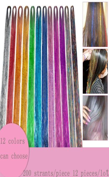 Estensioni dei capelli Tinsel da 24 pollici 12 colori Scintillanti Capelli lucenti per il partito 200 fili pezzo 12 pezzi Estensione capelli sintetici Acc4681994