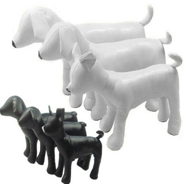 Bonito novo pvc couro cão torsos modelos de cão manequins de couro manequim preto branco posição de pé modelos cães brinquedo para animais de estimação 1set269p