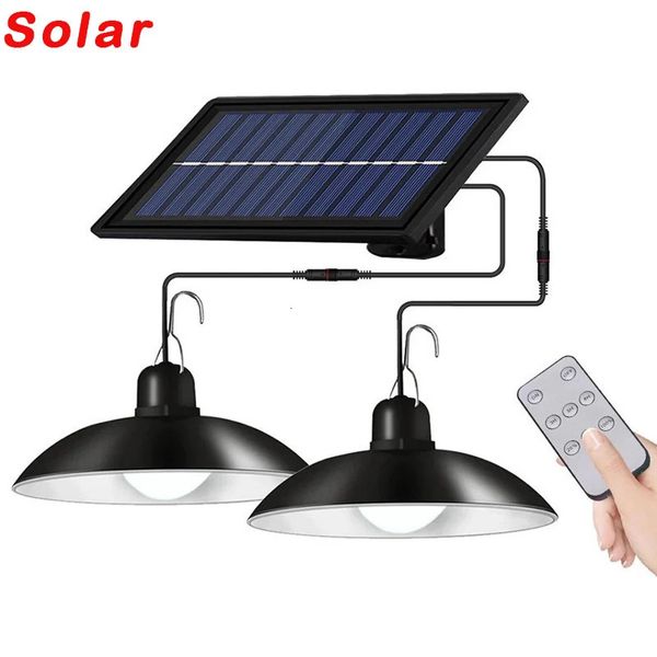 Doppelköpfe Solar Pendelleuchte Outdoor Indoor Wasserdichte 60 LED Solarlampe mit Zugschalter Beleuchtung für Garten Flutlicht 240227