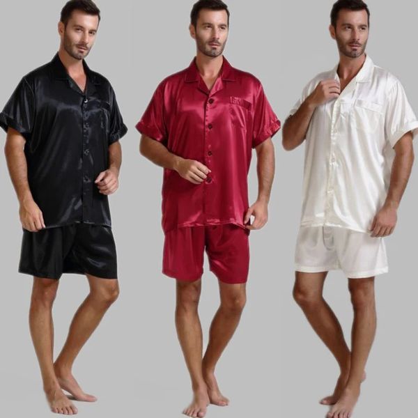 Pigiama da uomo in raso di seta Pigiama da pigiama corto Set da notte Pigiama da notte U.S.SMLXL2XL3XL 4XL Solid__6Colors 240227