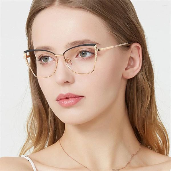 Sonnenbrille Cat Eye Anti-Blaulicht-Brille Ultraleichter Brillenrahmen Vintage-Dreieck Metall Farbwechselschutzbrille
