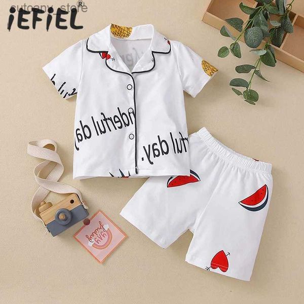 T-Shirts Neugeborene Kinder Jungen Mädchen Pyjama Sets Cartoon Casual Kurzarm Button Down Tops Hosen Nachtwäsche Kleinkind Sommer Schlafkleidung L240311