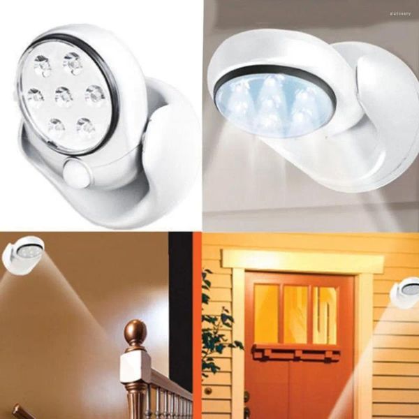 Luzes da noite 6v 7 leds sem fio movimento ativado sensor de luz lâmpada rotação de 360 graus lâmpadas de parede branco varanda iluminação ao ar livre interior