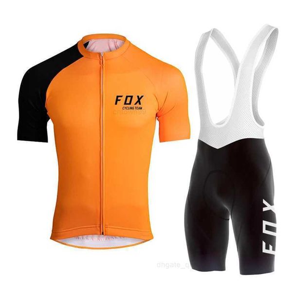 Fox Cycling Team 2023 Herren Kurzarm-Fahrradtrikot-Set Orange Fahrradbekleidung Maillot Ciclismo Hombre Mtb Outfit Atmungsaktiv