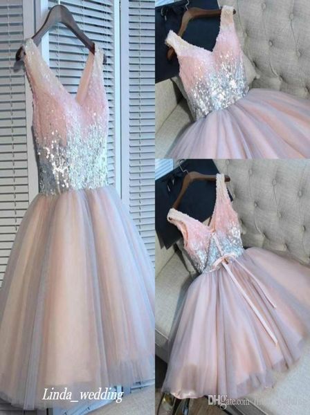 2019 Дешевое короткое розовое платье для выпускного вечера Лето с блестками для юниоров Sweet 15 Выпускное коктейльное платье плюс размер на заказ Mad8305516