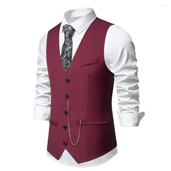 Coletes masculinos festa de casamento colete casaco homens terno elegante colete com decote em v com detalhe de corrente para slim fit primavera