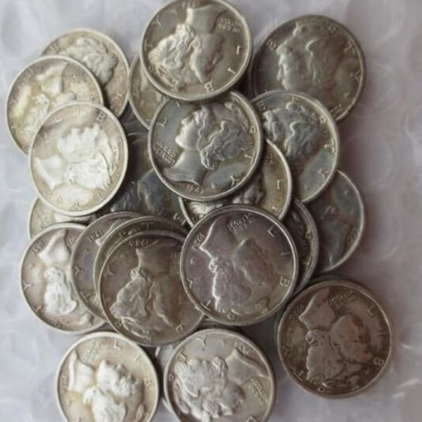 Replica intera Testa di mercurio Dimes Un set di 1916-1945 -S Data mista Segno Placcato argento Monete copia di produzione276K