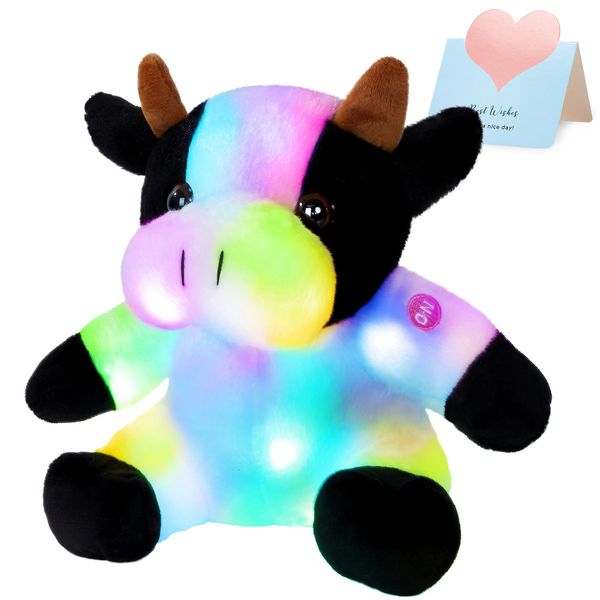 LED-Licht Kuh bunte PP-Baumwolle Kuscheltiere leuchtendes Glühen süßes weiches Schlafgeschenk für Mädchen Kissen Home Decor Plüschtiere 240304