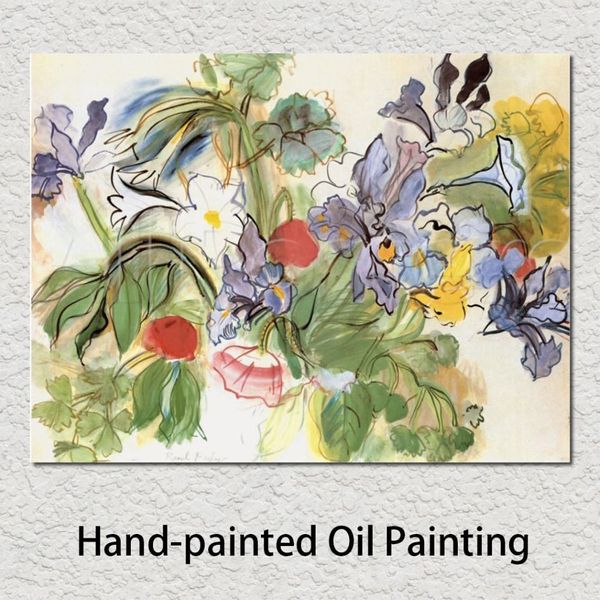 Arte moderna del fiore Papaveri e Iris Raoul Dufy Pittura a olio su tela Immagine di lino dipinta a mano di alta qualità per soggiorno Decor202B