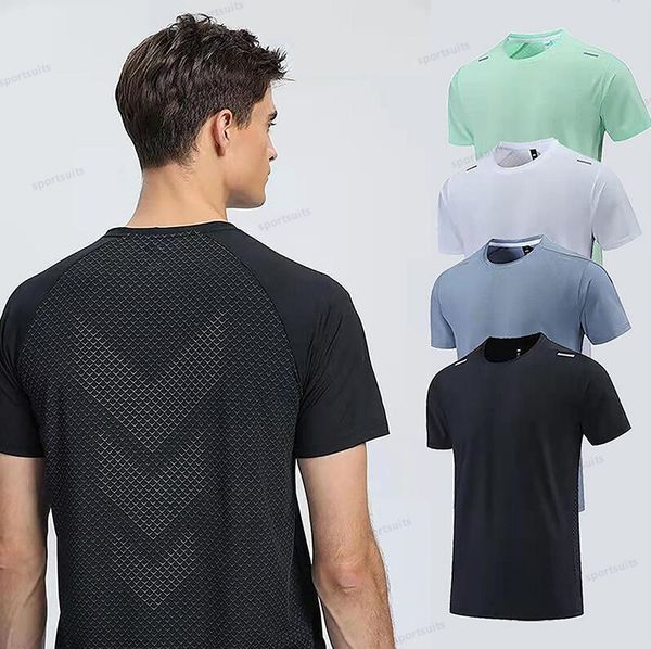 Aloyoga verão cor sólida camiseta esportiva masculina de seda gelo superior respirável roupas de secagem rápida ginásio correndo elástico tamanho grande roupas de treinamento de fitness moletom preto