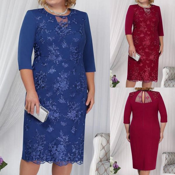 Vestidos casuais mulheres plus size elegante vestido formal vintage volta zíper curto midi cocktail noite renda floral festa