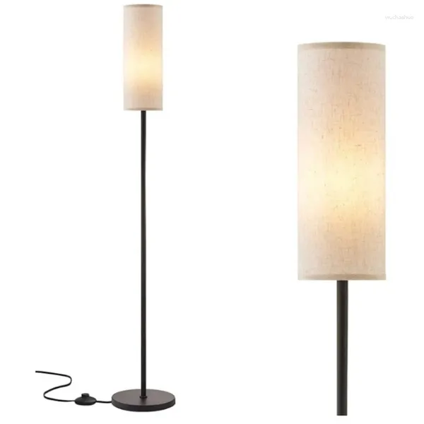 Stehlampen, LED-Lampe, Leseleuchte mit 3 Farbtemperaturen, E27, 12 W, dimmbarer Lampenschirm aus Leinen
