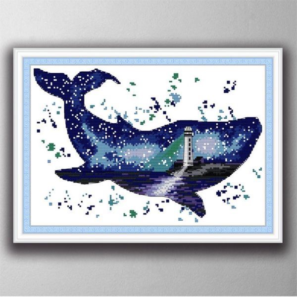 O mundo das baleias artesanal ponto cruz ferramentas artesanais bordado conjuntos de bordado impressão contada em tela dmc 14ct 11ct173w