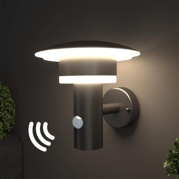 Lâmpada de parede led para exterior com sensor de movimento e interruptor de aço inoxidável com sensor pir lâmpada de energia classe a274a