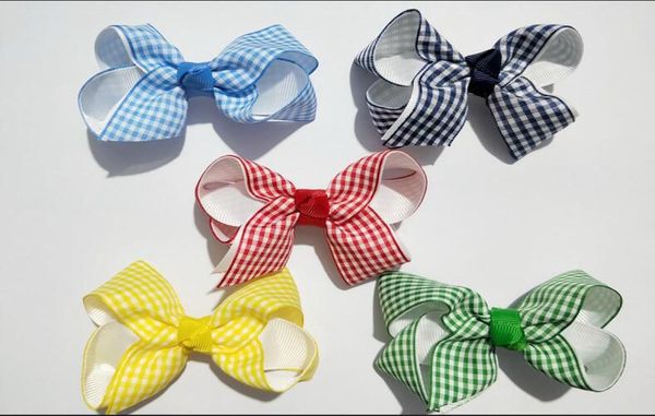 3Quot Doubledeck Gingham ekose şerit saç yayları klipler saç bağları Aksesuarlar kız saç yığıları tavan saçları elastik bobbles hd35552924708