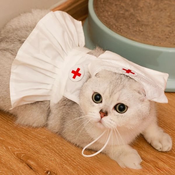 Trajes para animais de estimação bonito roupas engraçadas gatos pequenos cachorrinhos cães agitar netizen enfermeira roupas médico cross-dressing po adereços 240226