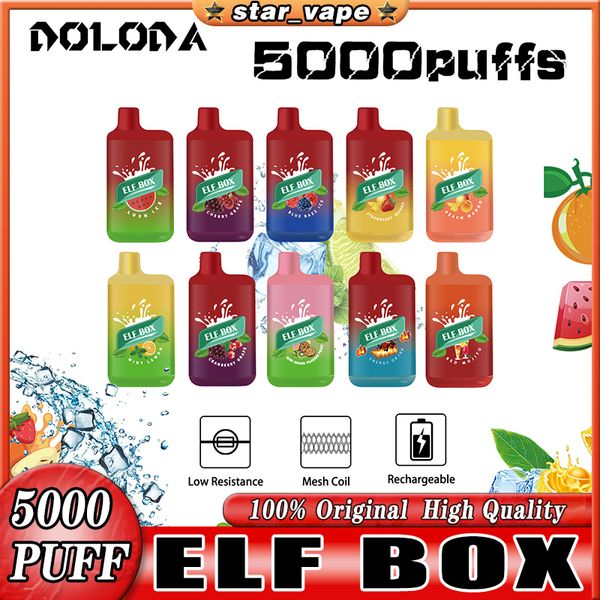 Original Elf Box 5000 Puffs 5000 Einweg -Zigaretten -Geräte -Kit 650mah wiederaufladbare Batterie Batterie vorgefüllt 11ml Patronen Pod Vape Pen Box gegen Elf 5000