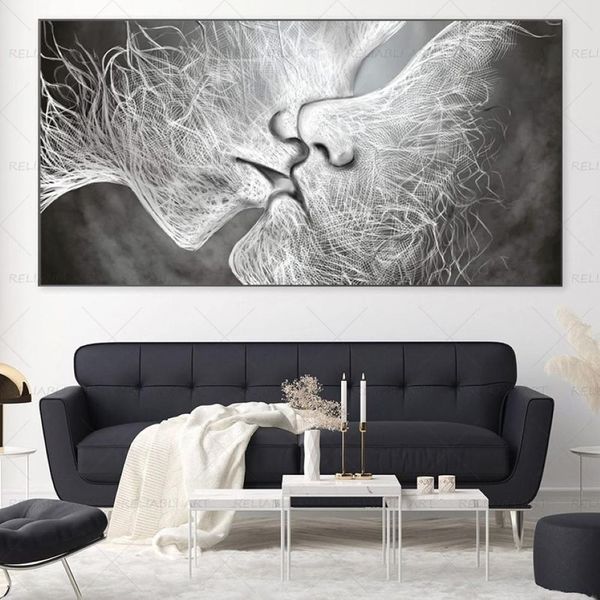 Preto e branco abstrato beijo cartazes e impressões pintura em tela quadros de arte parede para sala estar moderna decoração casa cuadros242b