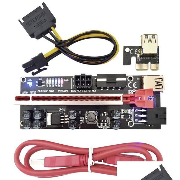 Controladores de placas de interface de computador Ver 010S Plus Pcie 009S com 6 LED Card Pci Express 1X a 16X Extender Adapter Gpu Riser Drop Del Ot7Vm