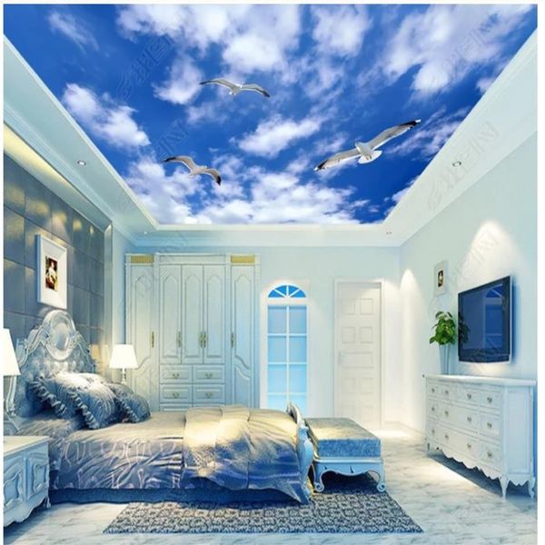 Personalizzato Grande 3D po carta da parati 3d soffitto murales carta da parati Bellissimo cielo blu cielo blu bianco gabbiano zenith soffitto murale wal290V