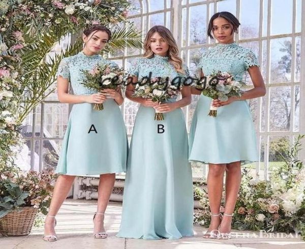 Hortelã Verde Feriado Vestidos de Dama de Honra 2020 Gola Alta Renda Chiffon Custom Make Bohemian Country Beach Maid of Honor Festa de Casamento D5265719