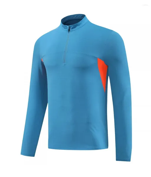 Camisas ativas esportes camiseta de manga comprida para homens primavera e outono treinamento de corrida roupas de secagem rápida levante-se colarinho meio zip topo