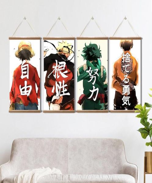 Whole Anime Attack on Titan My Hero Academia Luffy Leinwand-Poster, Scroll-Gemälde, Wandkunst, Bilder für Wohnzimmer-Dekoration mit 6528651