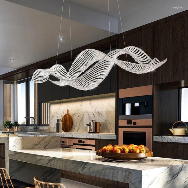 Lampade a sospensione Ocean Wave Lampadari a soffitto in cristallo di lusso 2024 LED Lustres Chrome Appeso Luci per la decorazione della casa per sala da pranzo