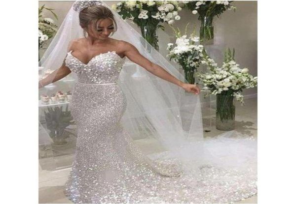 Sparkle bianco con paillettes senza spalline sexy sirena abiti da sposa 2020 lusso plus size illusione abito da sposa abiti da sposa abiti da 6378883